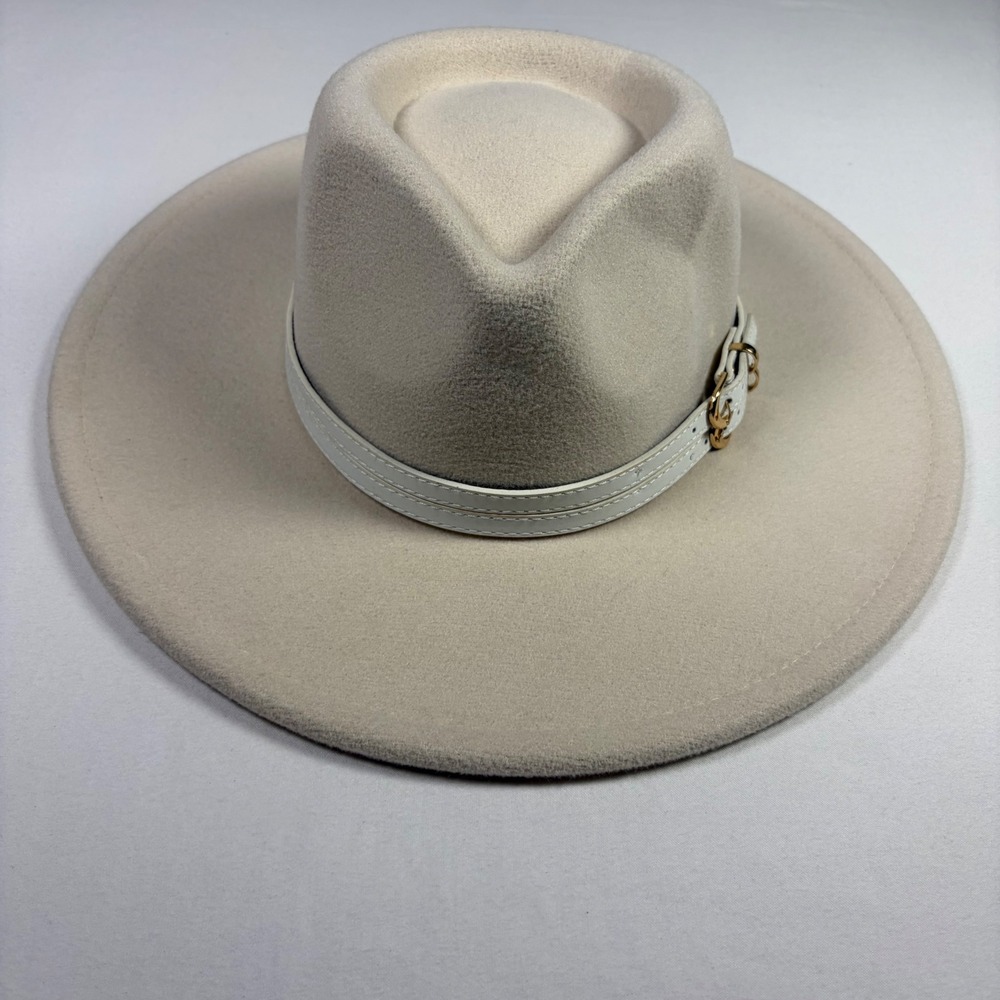 Unbranded Wide Brim Fedora Cream Felt Gold Buckle Band Boho Western Women OS